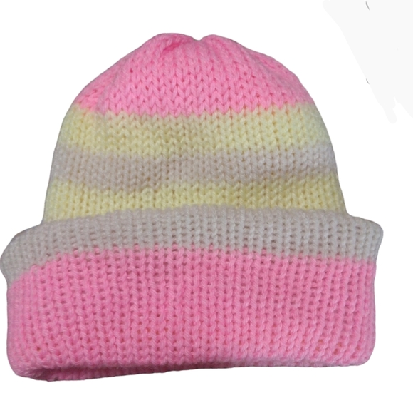 Reversible Double Knit Beanie-Yellow&Pink - Picture 3 of 10